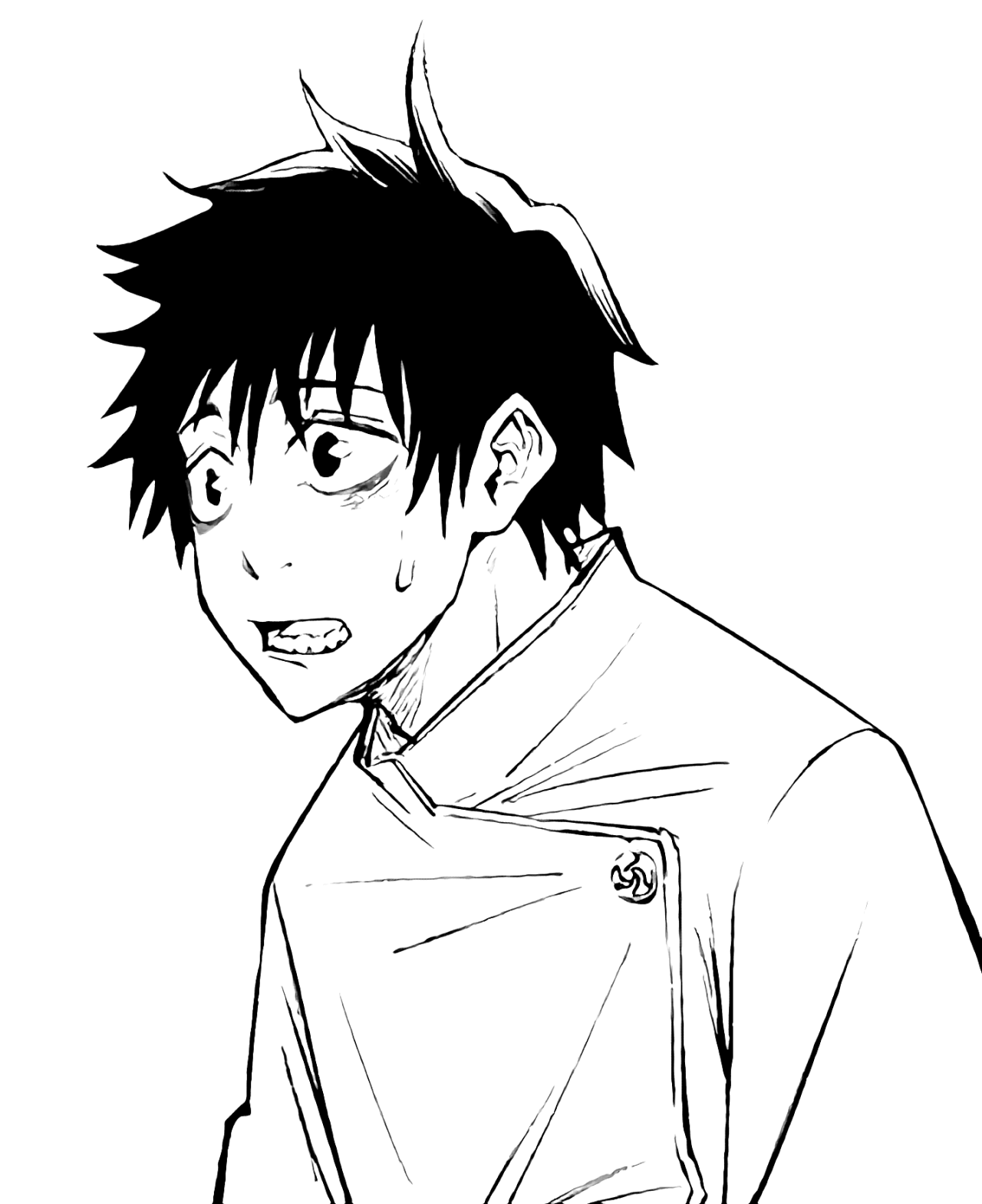 Manga line-art character looking over his shoulder